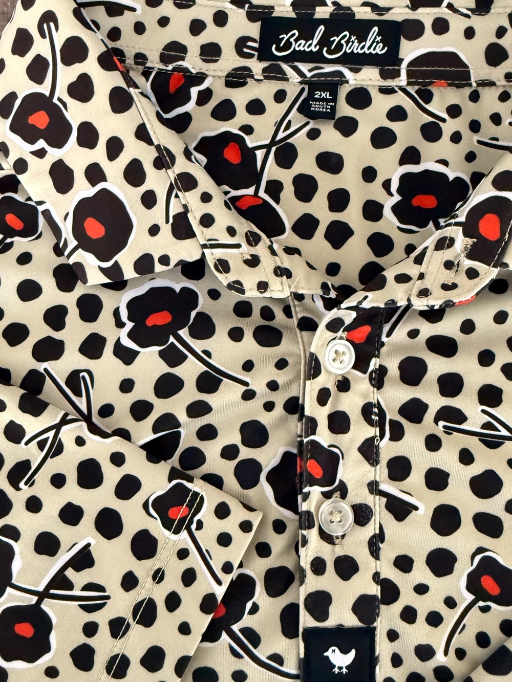 Bad Birdie Men's “Cherry Bomb” Beige & Floral Print Button-Up Shirt - XXL